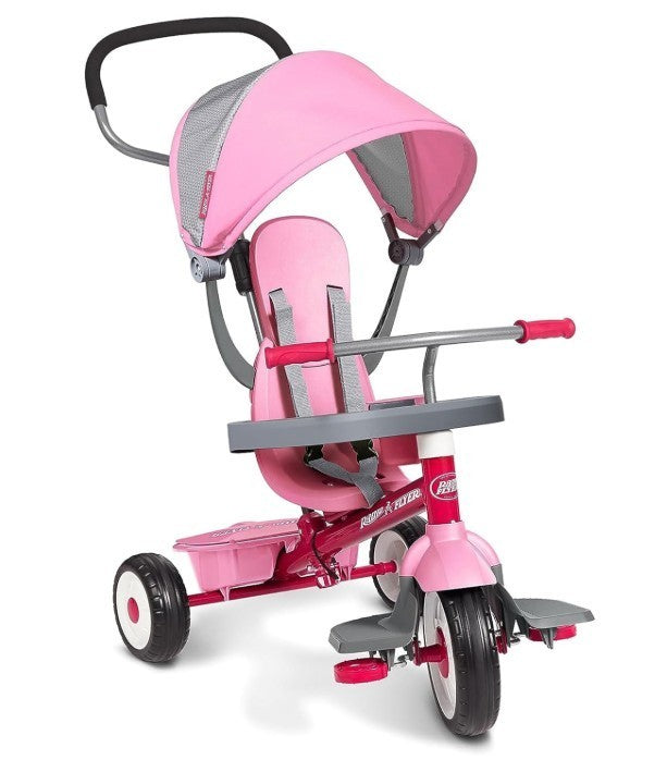Radio Flyer 4-in-1 Stroll 'N Trike, rosafarbenes Dreirad für Kleinkinder von 1–