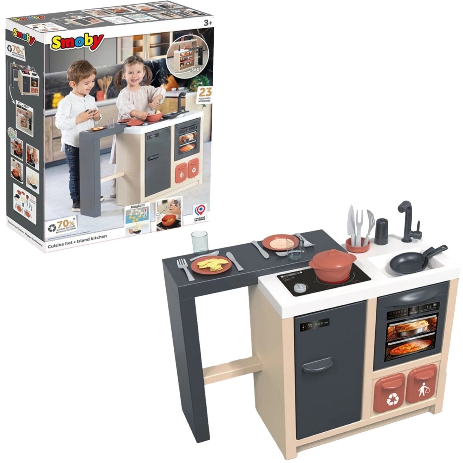 Smoby - Kücheninsel - Kinderküche - 360° Spielküche mit 23 Zubehörteilen