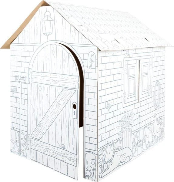 Spielhaus Häuschen aus Bastelkarton, Papphaus zum Anmalen und Spielen