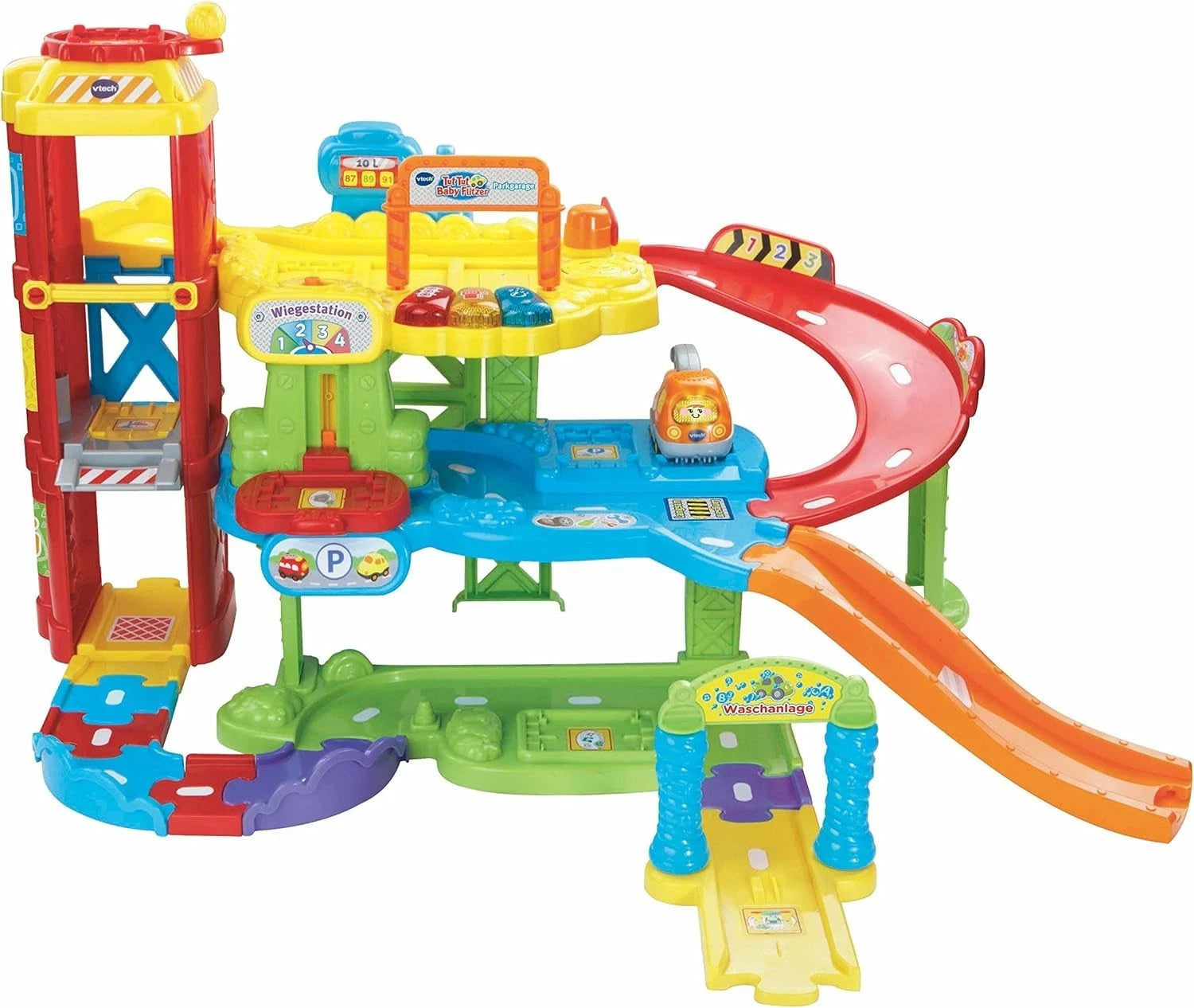 VTech Baby Flitzer - Parkgarage – Interaktives Spielzeug mit Abschleppwagen