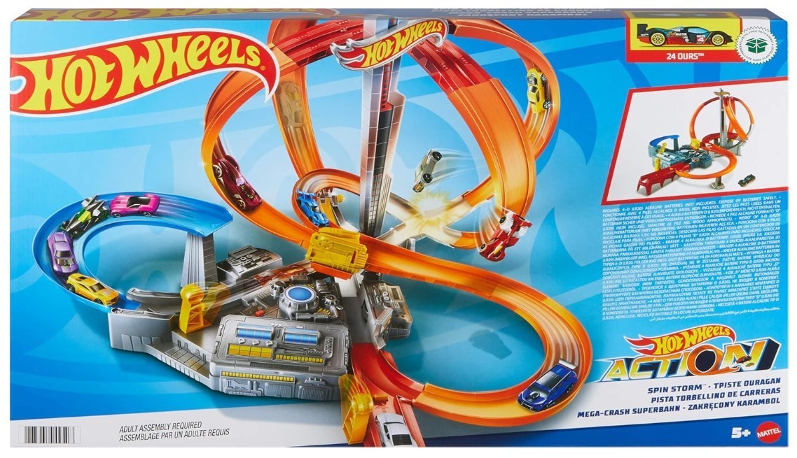Hot Wheels Autorennbahn Mega Crash Superbahn, mit Looping Tracks und Kurven