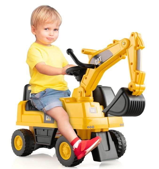 CAT Kinder Sitzbagger mit drehbarer und Verstellbarer Schaufel, Kinderbagger