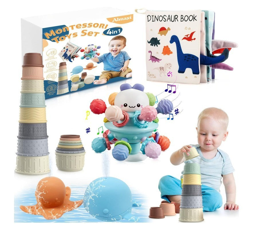 Montessori Toys - 4 in 1 Sensorik & Badespielzeug für Babys 6 Monate - 3 Jahre,
