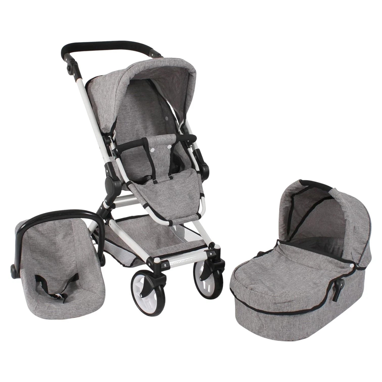 Bayer Chic 2000 Kombi Puppenwagen Fides 3 in 1 Kinderwagen Grau Zusammenklappbar