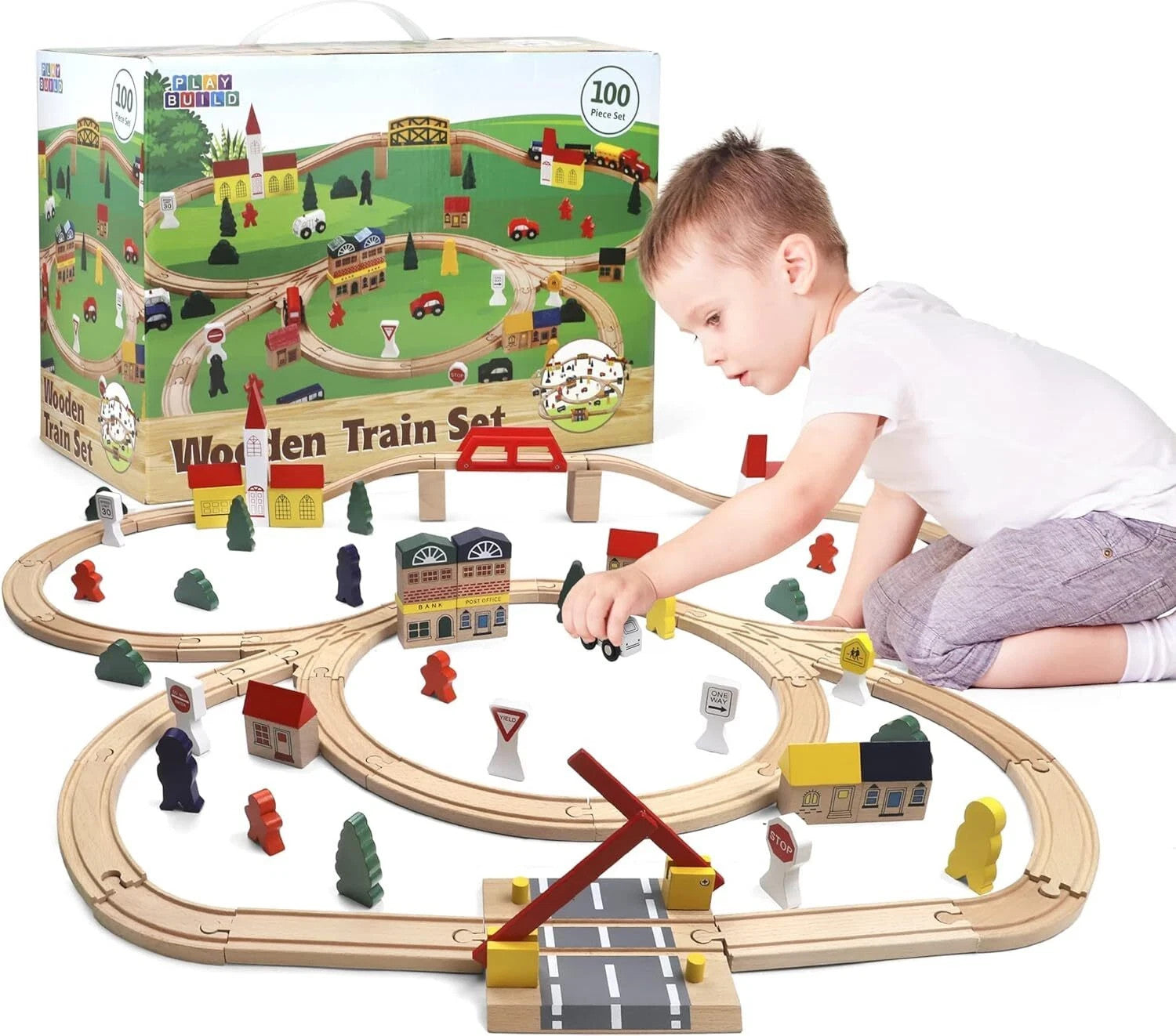 Spiel Bauen Holz Zug Set Für Kinder - 100 Teile Komplettes Kleinkind Zug Set